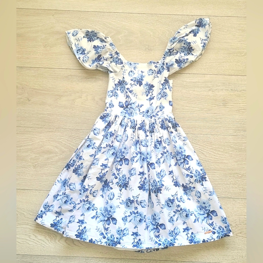 TAHARI Floral Blue and White Kids Dress 7/8 Years